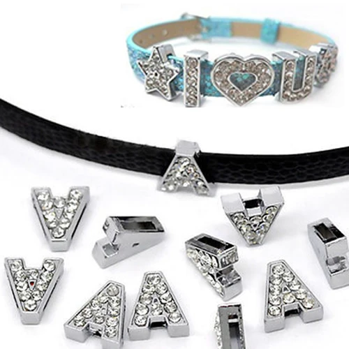

A-Z 8mm Rhinestone Slide Letter Charm DIY for Leather Name Bracelet Belt