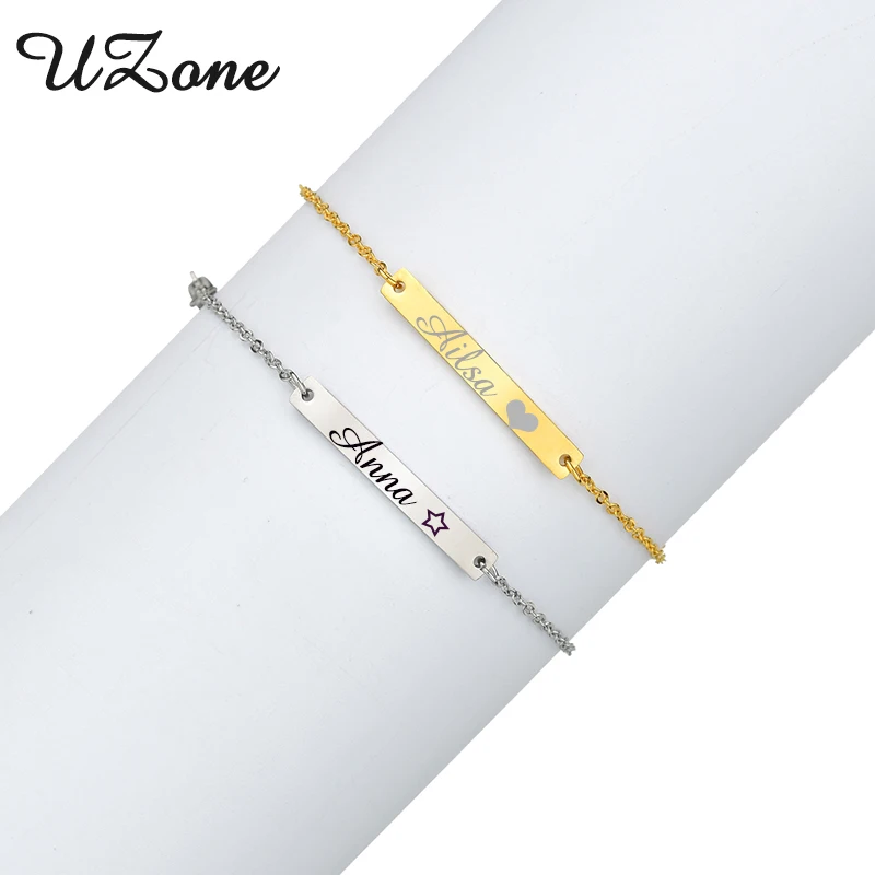 UZone Baby Custom Name Bracelet Stainless Steel Adjustable Toddler Child ID Personalized Engraved Bar Girl Boy Gift BFF