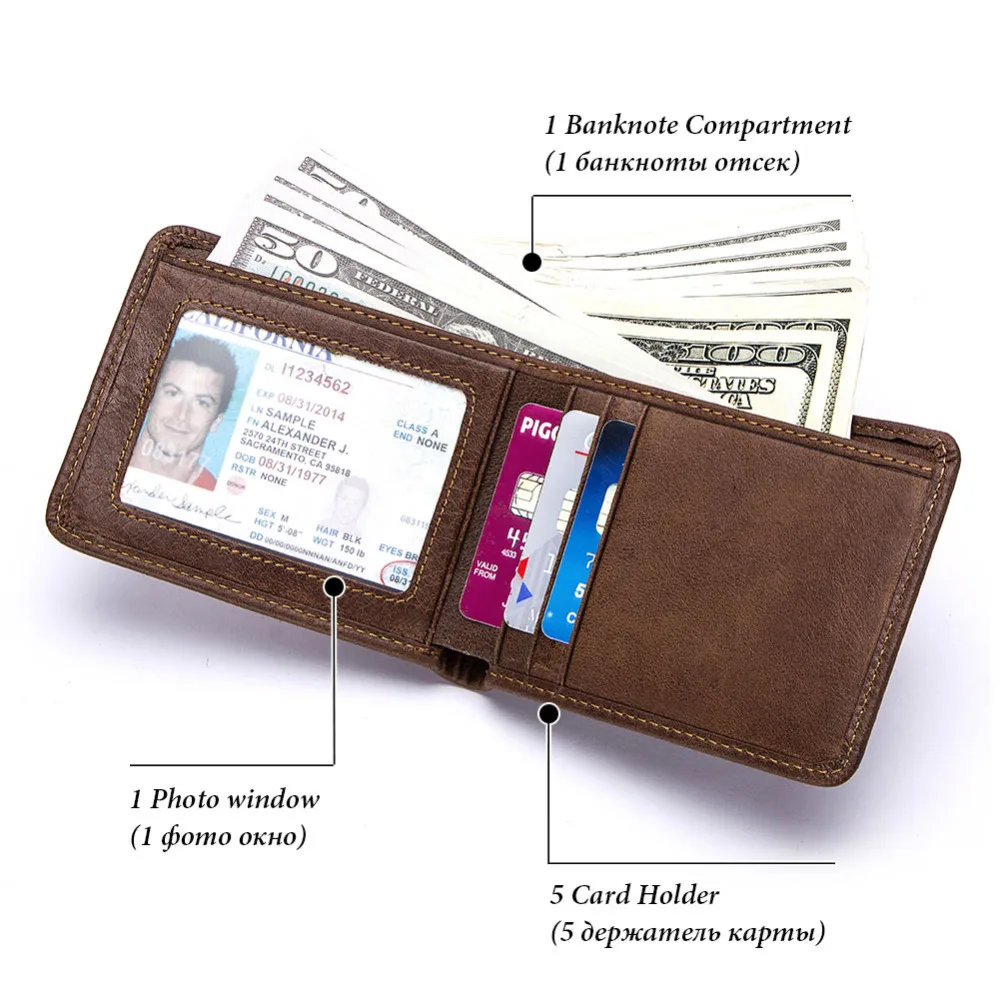 Бренд KAVIS Бесплатная гравировка Натуральная Воловья кожа мужской маленький