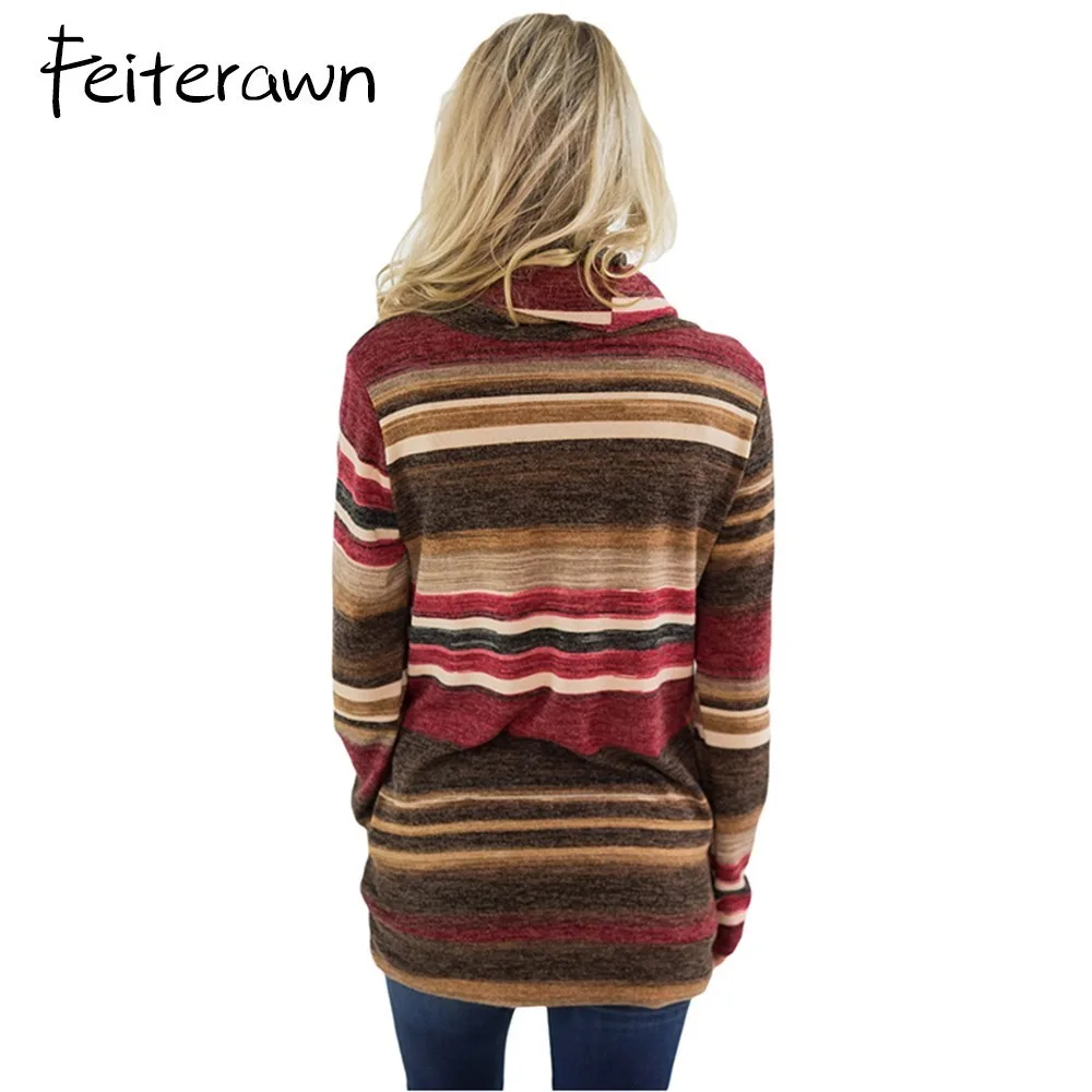 Feiterawn клобук шеи шнурок Colorblock полосатый свитер 2018 верхняя одежда на осень Для