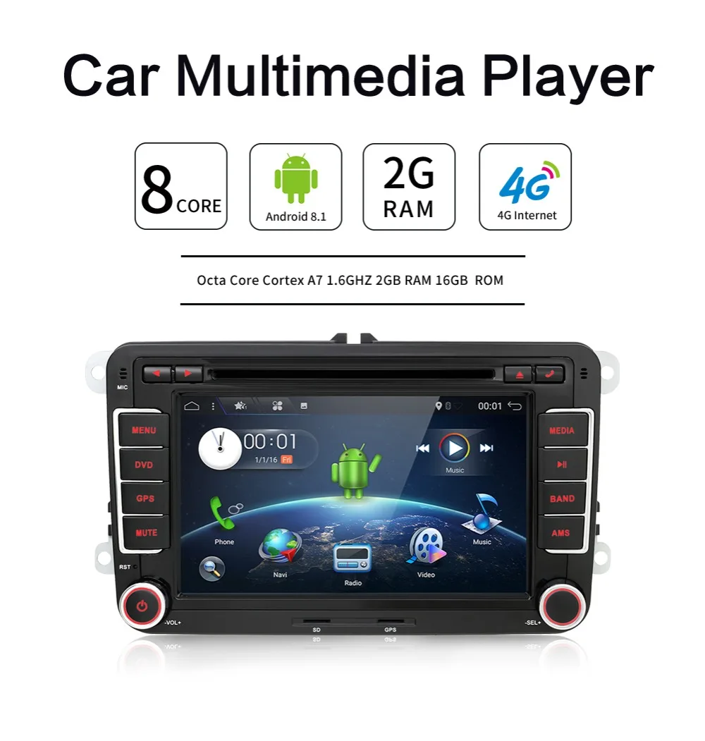 Bosion Android 9,0 " 2 din автомобильный DVD gps Радио стерео плеер для Volkswagen golf 6 passat b6 B7 Touran polo Tiguan seat leon