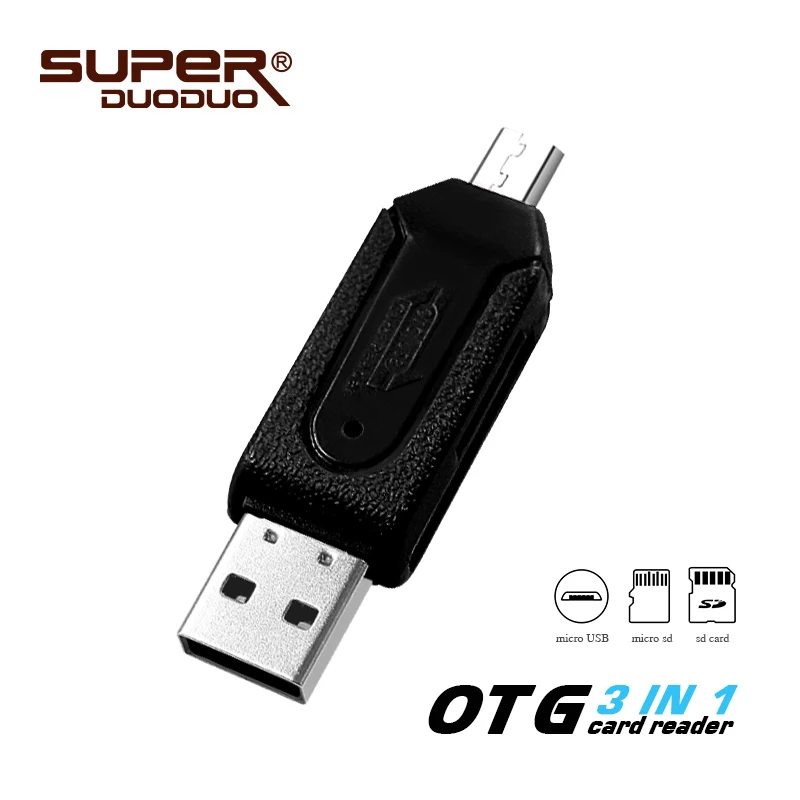 black OTG 3 в 1 считыватель карт памяти для ПК/micro usb флэш-накопитель/micro sd карта/sd высокоскоростная карта otg кардридер - Цвет: black