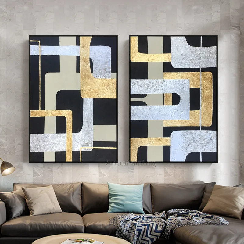 Ручная роспись Геометрическая картина маслом Золотая стена художественный