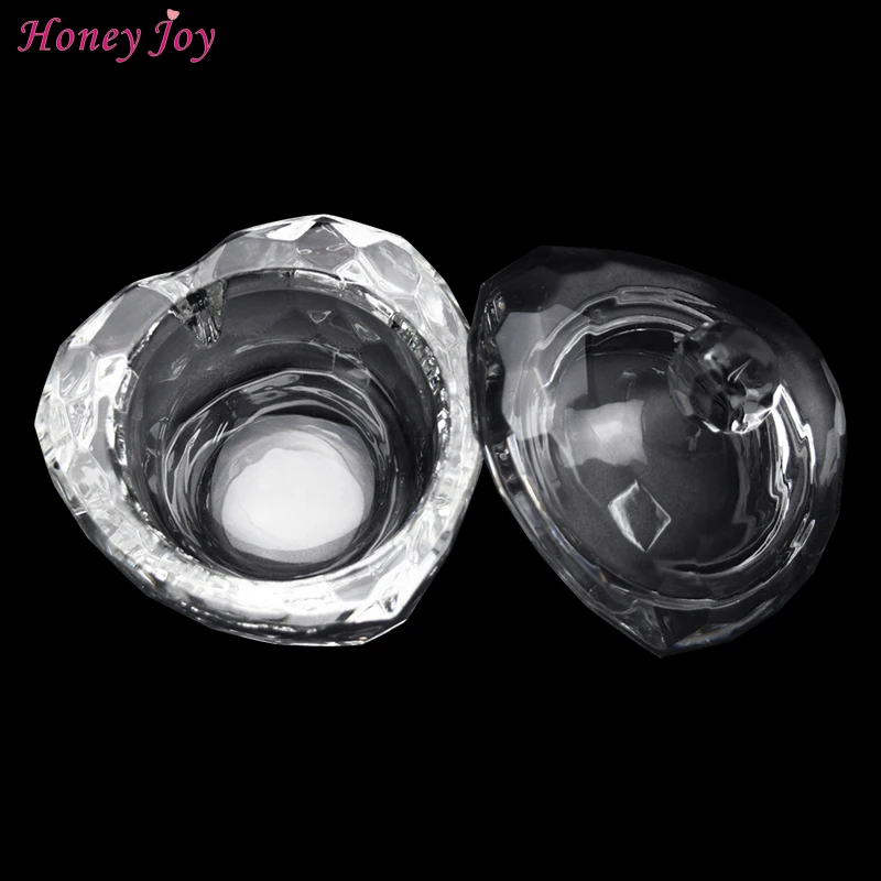 

Sweet Heart Crystal Clear Acrylic Liquid Dish Dappen Dish Glass Cup w Cap Bowl for Acrylic Powder Monomer Nail Art Tool Kit