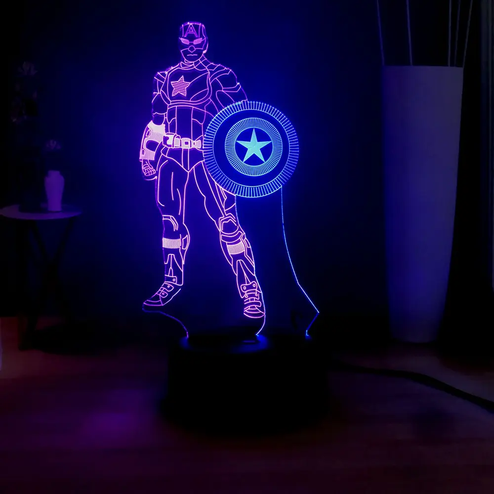 Светодиодный 3d-ночник Marvel Капитан Америка USB сенсорный пульт дистанционного прикроватная лампа Детская комната Декор Детский подарок на день рождения Рождество многоцветный