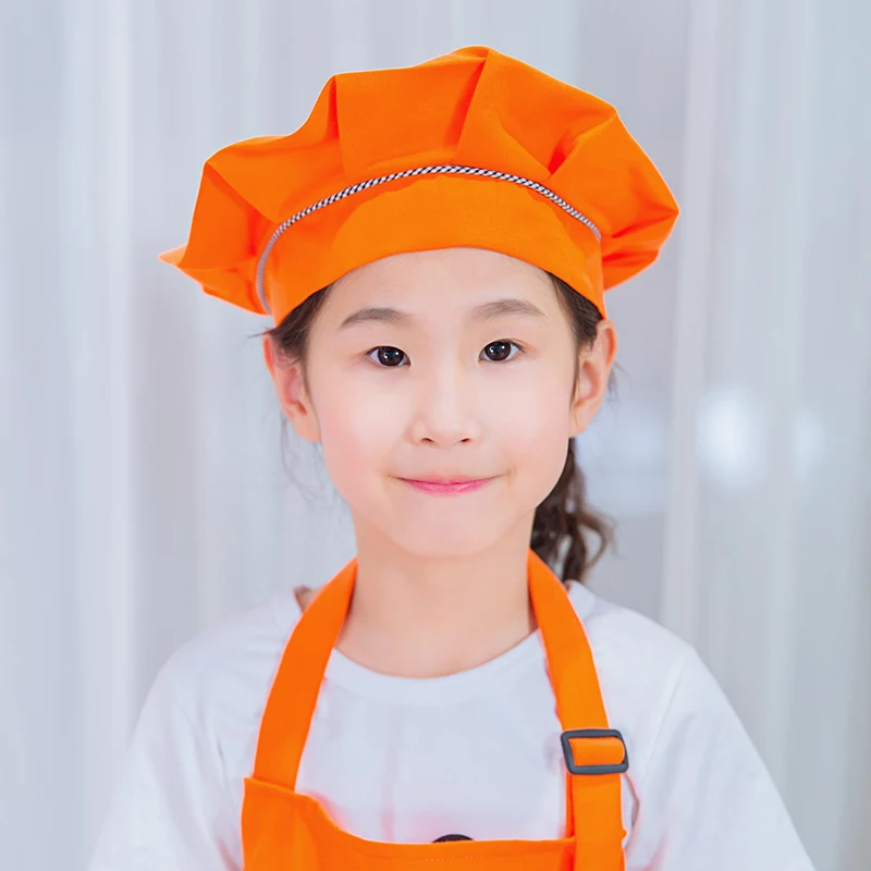 Kids Apron and Chef Hat Set Adjustable Cotton Child with 2 Pockets Boys Girls Bib for Cooking Painting Baking | Дом и сад