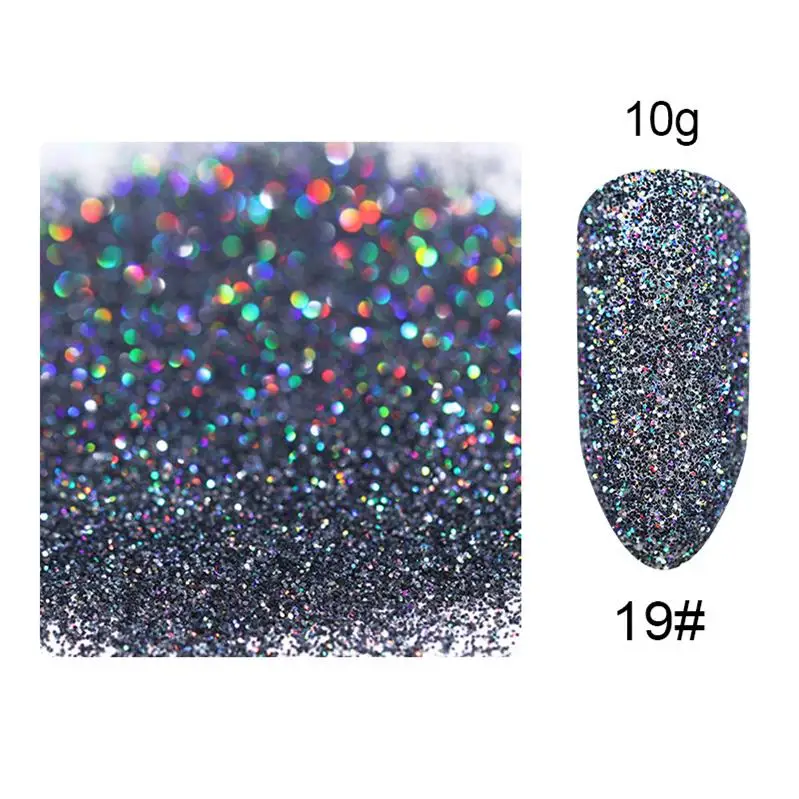 10g-color019 10 г/пакет голографическая Лазерная пудра для ногтей Блеск для дизайна ногтей 5 г мерцающий хромированный пигмент для ногтей пыль DIY дизайн для дизайна ногтей для гель-лака - Цвет: 10g-color019
