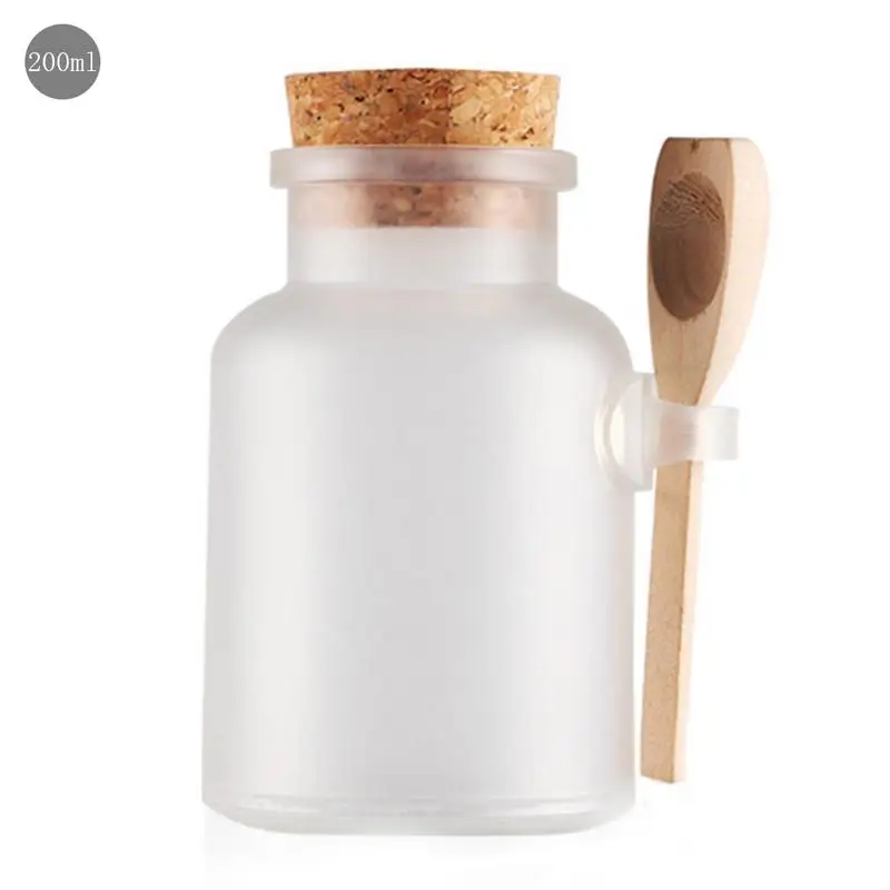 200ML Круглая ABS Соль для ванной бутылка стеклянная маска порошок крем бутылка товары банки с крышкой с деревянной ложкой 100 мл 200 мл - Цвет: 200ML
