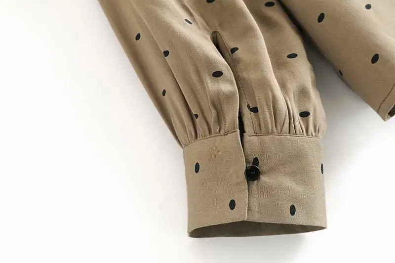 Flabbit Женская Винтажная с длинным рукавом в горошек принтом плиссировка