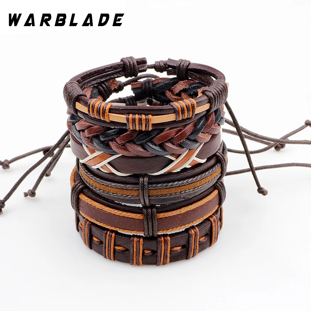 WarBLade Новый 6 шт./компл. мужской браслет из натуральной кожи винтажный