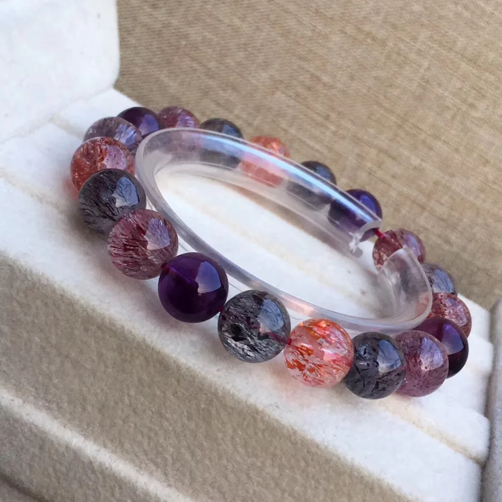 10mm Genuine Natural Black Currant Super 7 Melody Bracelet Men Women Stone Crystal Round Beads Stretch Bracelets Luxury Jewelry | Украшения