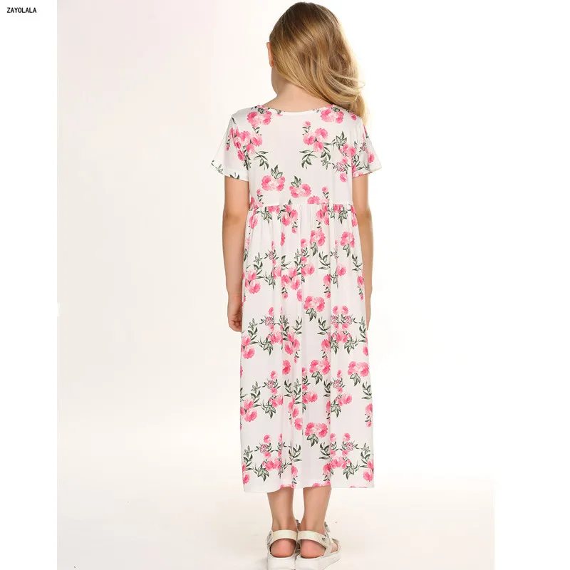 Girl Floral Dress Summer Casual Short Sleeve Princess Printed long Beach Vestidos Children Clothes 3 4 5 6 7 8 Years | Детская одежда и