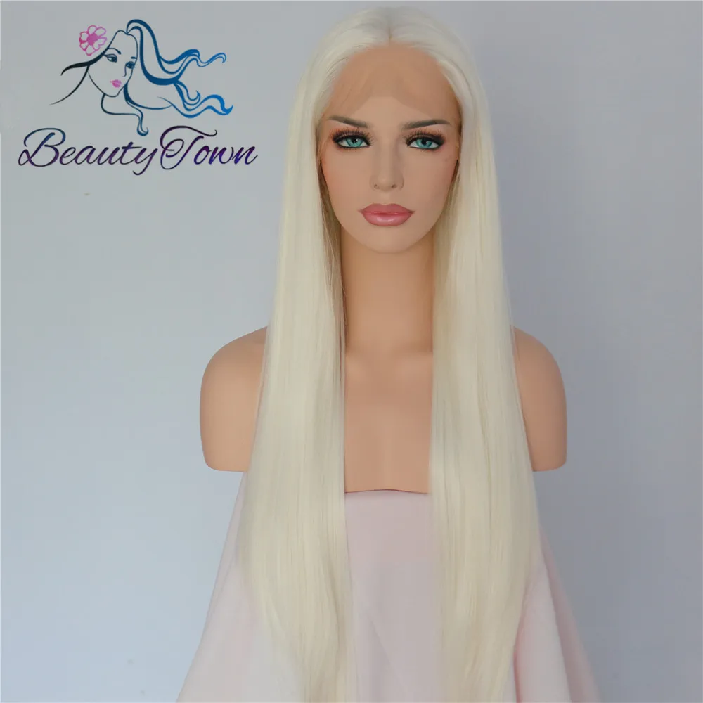 BeautyTown белый цвет термостойкий искусственный парик количество Кружева часть бесклеевой Perruque синтетические кружева спереди Повседневный парик для подарка