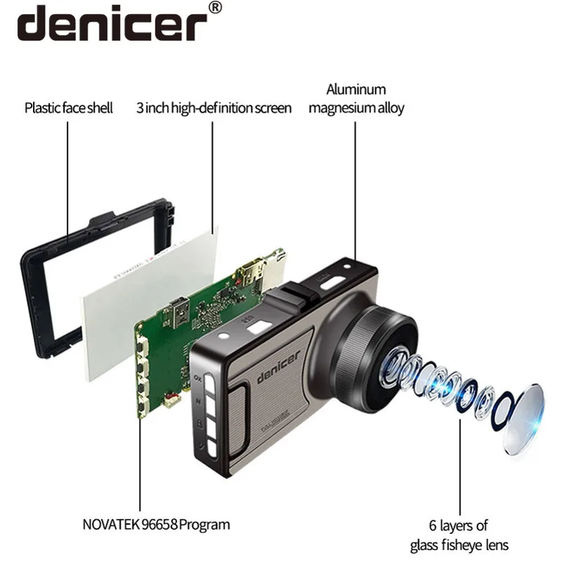 Denicer Full HD 1080P Dash Camera 3 0 дюймовый экран с циклической записью/Автомобильный