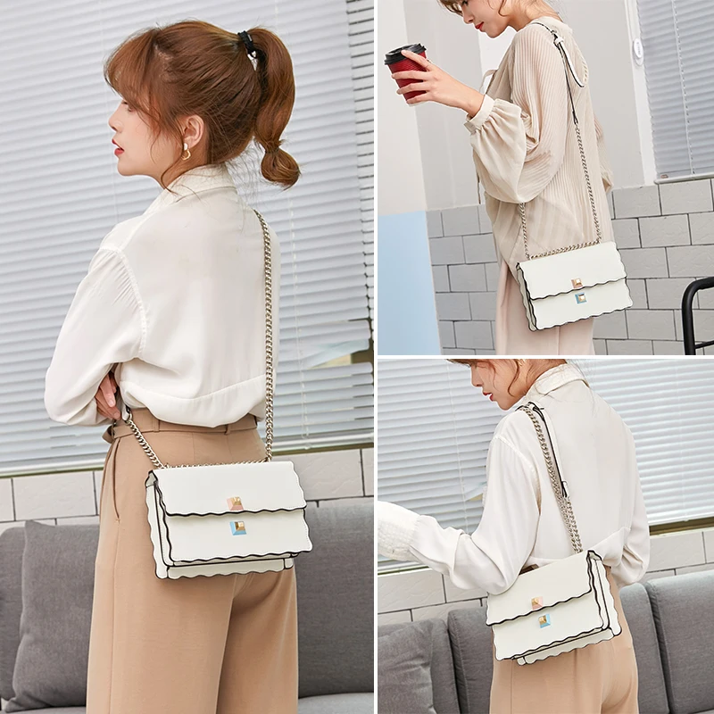 Женская сумка 2019 новая дикая маленькая квадратная с цепочкой одноцветная