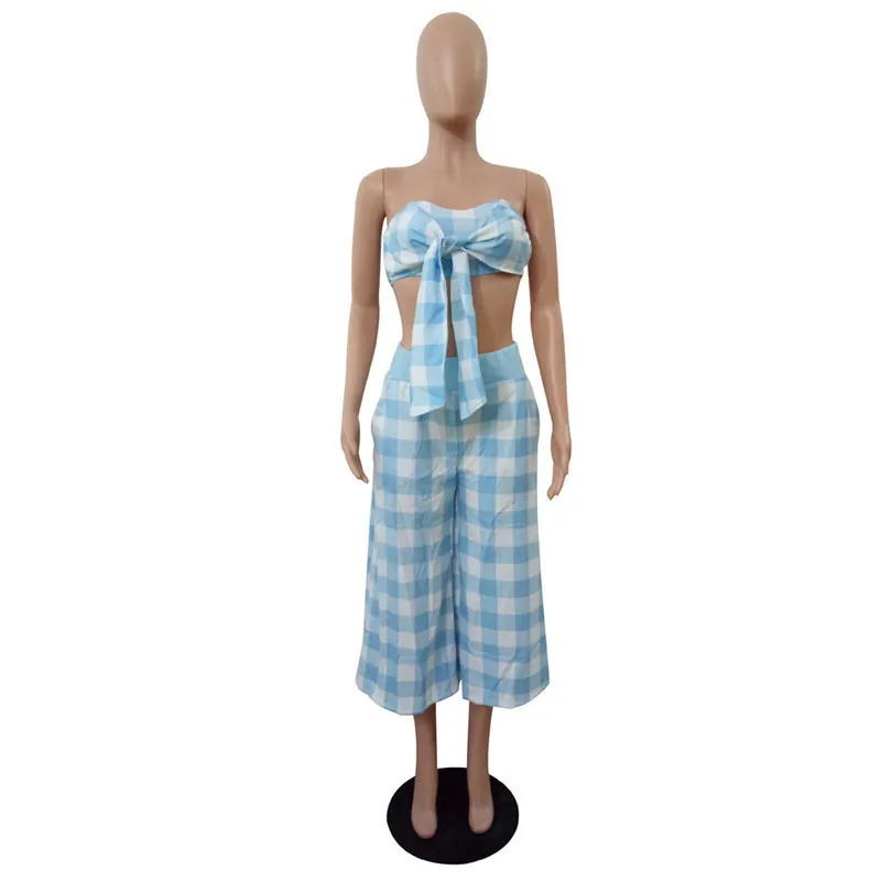 Сексуальный женский комплект из двух предметов 2018 розовый синий в клетку с