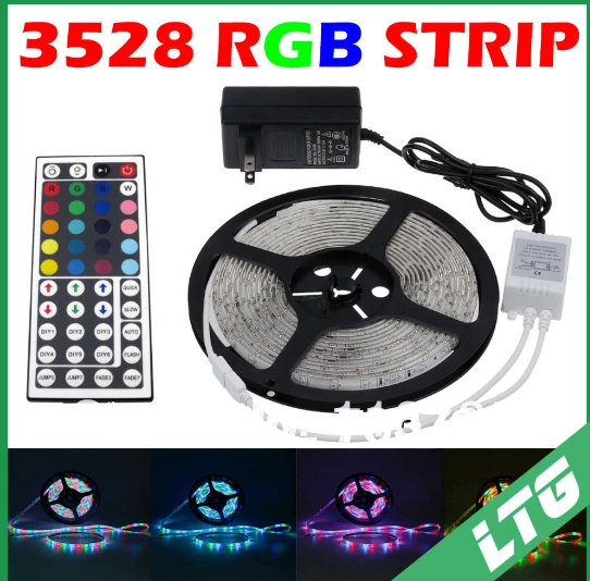 3528 LED RGB Strip 300Leds Flexible Waterproof Light + 44key IR Remote+ 2A Transformer For Holiday party showrooms Decoration