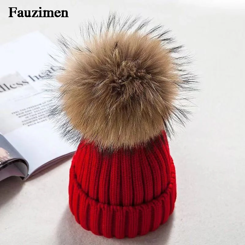 Зимняя Брендовая женская шапка с меховым помпоном зимняя для девочки вязаные