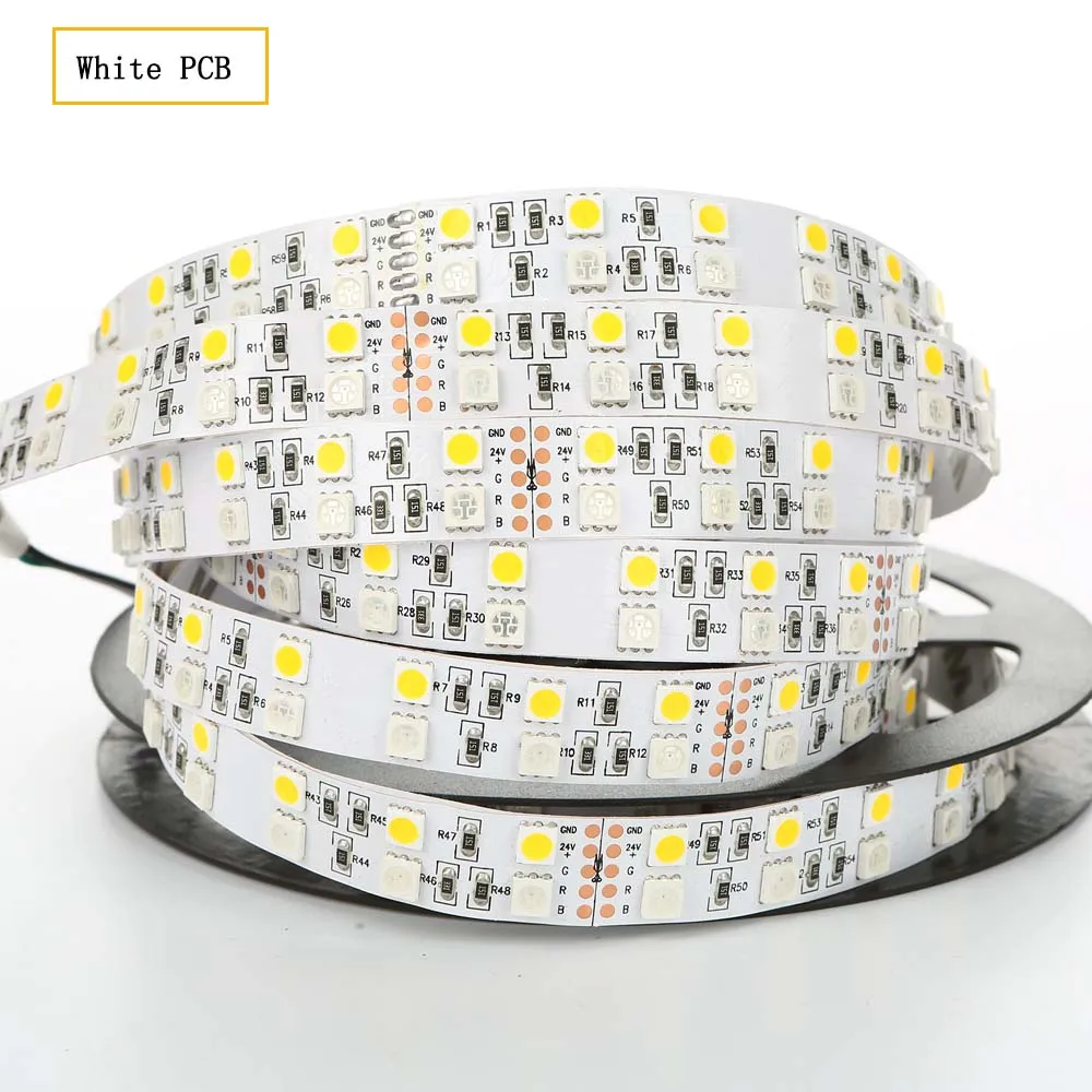 White PCB 5 м 12 в 24 В SMD5050 Светодиодная лента 120 светодиодный s/m Двухрядные светодиодные ленты белый теплый белый rgb RGBW rgbww водонепроницаемый светодиодный свет - Испускаемый цвет: White PCB