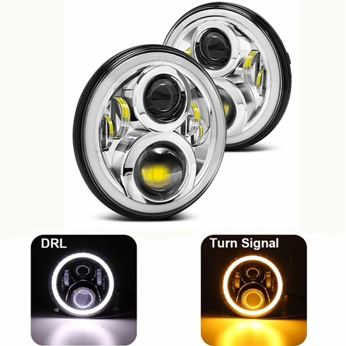 chrome 2X7 дюймов круглый светодиодный фары H4 проекционные фары комплект для Jeep JK ваз 2121 Лада Нива 4x4 - Цвет: chrome