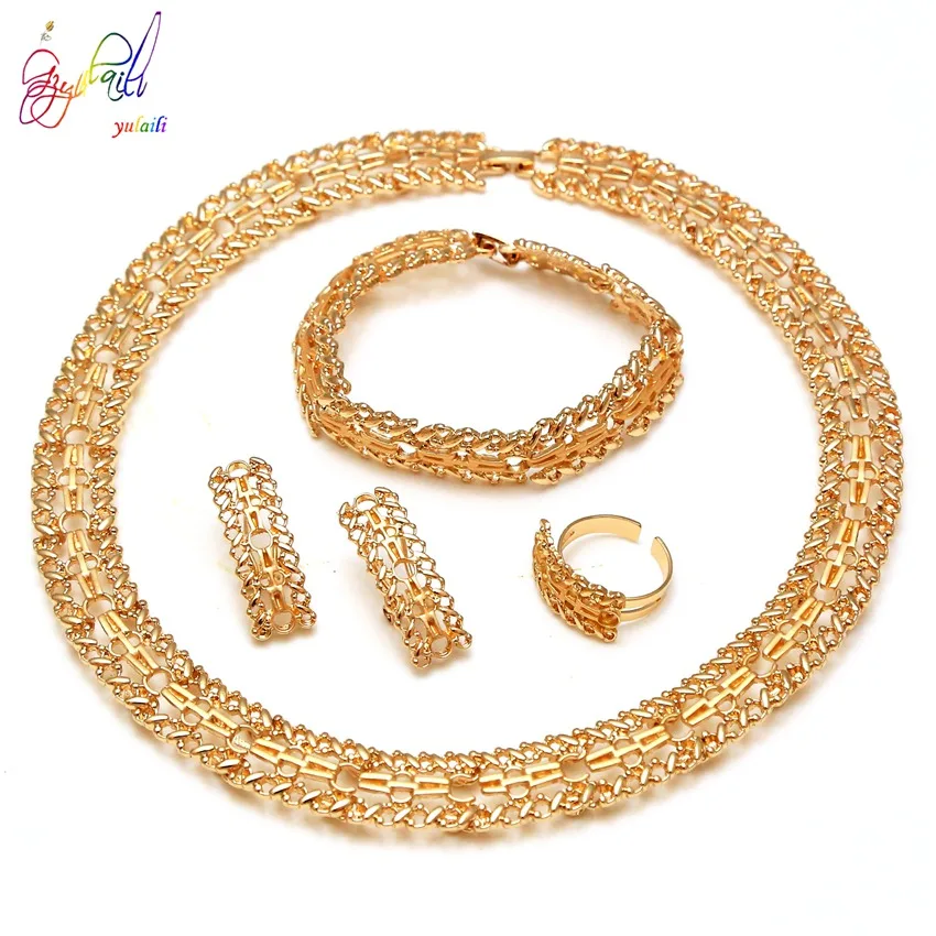 

Yulaili New Arrival Fashion Ladies Vintage Jewelry Sets African Beads Necklace Earrings Bracelet Ring Sets Women Wedding