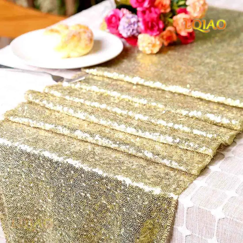 12x108inch-высокое качество со сверкающими блестками настольная дорожка украшение для дома вечерние Свадебный Рождественский Декор 19 цветов - Цвет: Light Gold
