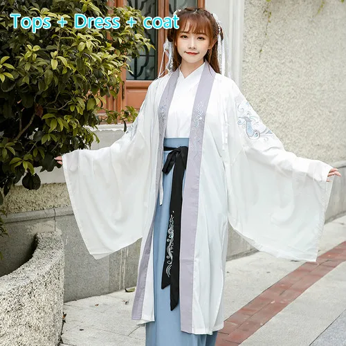 3pcs Китайский женский студенческий древний Hanfu платье вышивка традиционный костюм в стиле династии Тан Китайская одежда праздничный наряд танцевальный костюм - Цвет: 3pcs
