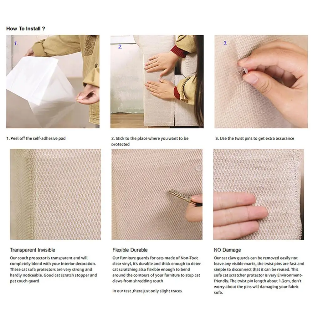 

4Pcs/set Clear Flexible Cat Claw Guard Self-Adhesive Sofa Cover Sticker Cat Scratch Furniture Couch Sofa Protector Cover Sticker