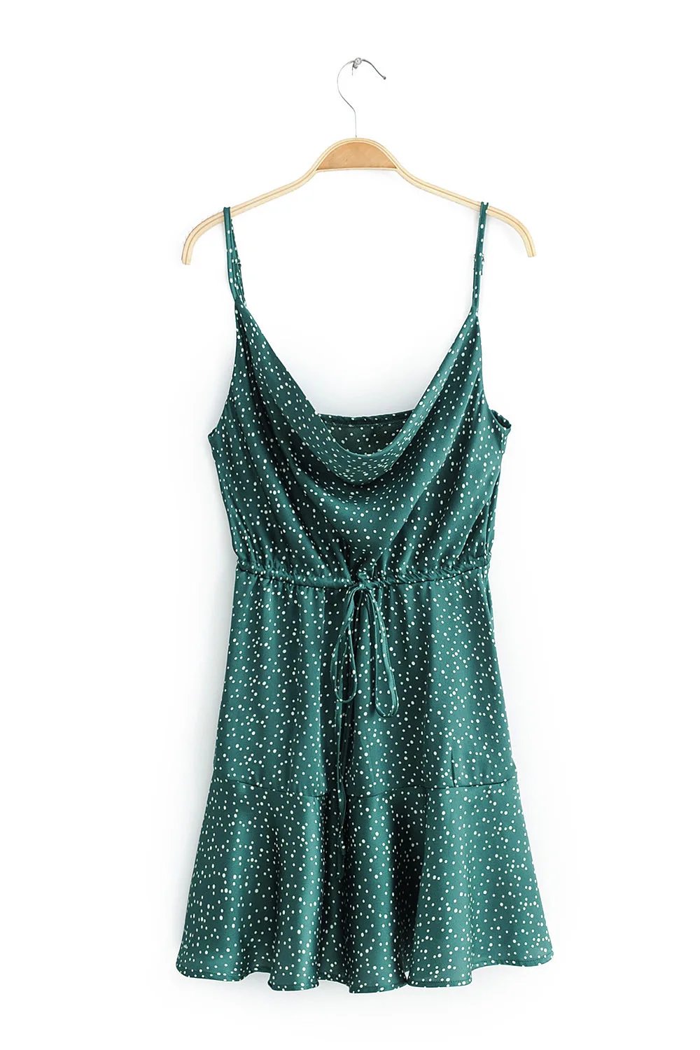 Женское короткое платье с открытой спиной красное Повседневное в горошек на