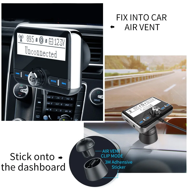 YASOKRO Bluetooth fm-передатчик, беспроводной автомобильный fm-модулятор, Автомобильный MP3-плеер, комплект громкой связи, Bluetooth, автомобильное зарядное устройство с ЖК-дисплеем