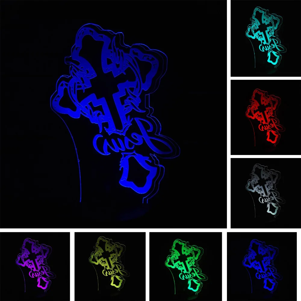 3D стильный Крест Иисуса Ночник LED USB 7 цветов Изменение Иллюзия настольная лампа
