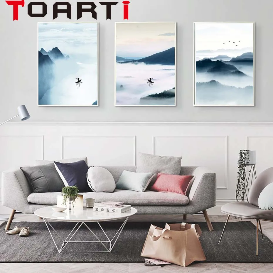 Туманное искусство современный природный пейзаж настенная живопись холст