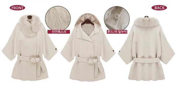 ZADORIN Womens Woolen Coats Solid Three Quarter Sleeve Fur Collar Woolen Coat Elegant Vintage White Cape Coat trench coat