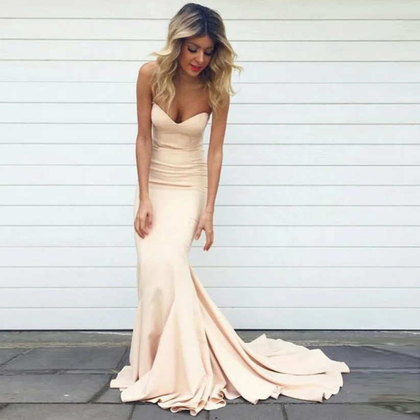 2017 Простой Русалка Пром Платья Обнаженная Цвет Милая Образным Вырезом Суд Поезд