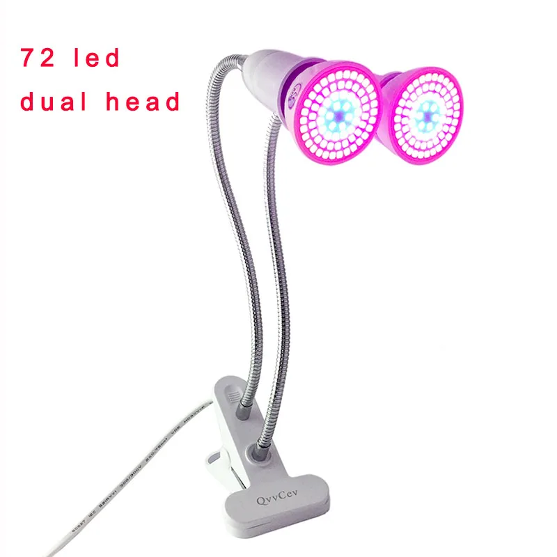 Dual Head 72 светодиодный светильник для выращивания растений и цветов, лампа для роста E27, настольная лампа с зажимом, держатель для овощей, комнатных теплиц, гидро-овощей - Испускаемый цвет: Dual 72 LED lamp