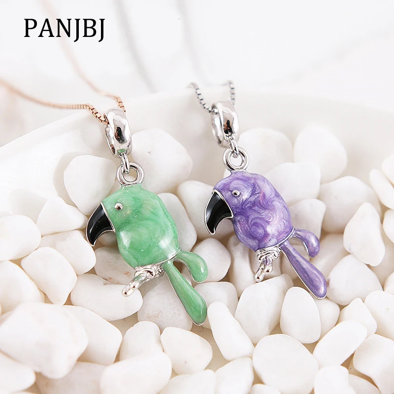 

New 100% 925 Sterling Silver Bead Charm Parrot Pendant Enamel Charms Beads Fit Bracelets Necklace DIY Women Jewelry