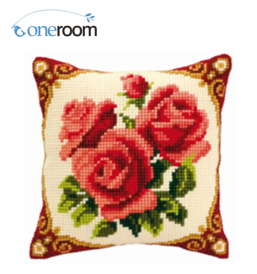 

n3th CX0106 Red Roses DIY Acrylic Yarn Embroidery Pillow Tapestry Canvas Cushion Front Cross Stitch Pillowcase