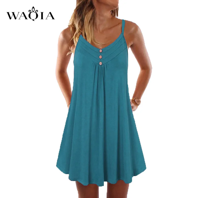 Waqia 2019 летнее платье Для женщин большие размеры 5XL без рукавов Boho Стиль короткие