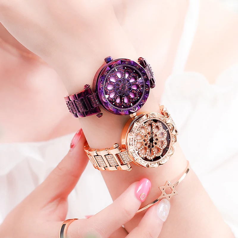 Роскошные relojes Фиолетовый китайский бренд пользовательские женские часы с бриллиантамы кварцевые наручные женские часы