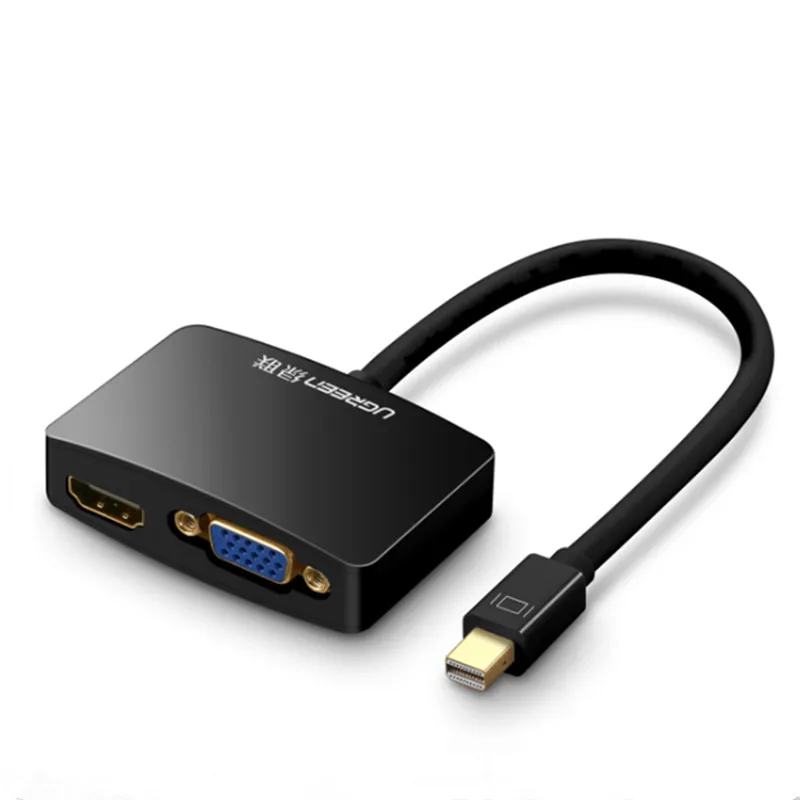 Ugreen 2 в 1 Thunderbolt 1/2 Mini DP к HDMI VGA кабель адаптер Mini DisplayPort к HDMI VGA конвертер для Apple MacBook Air Pro - Цвет: Черный