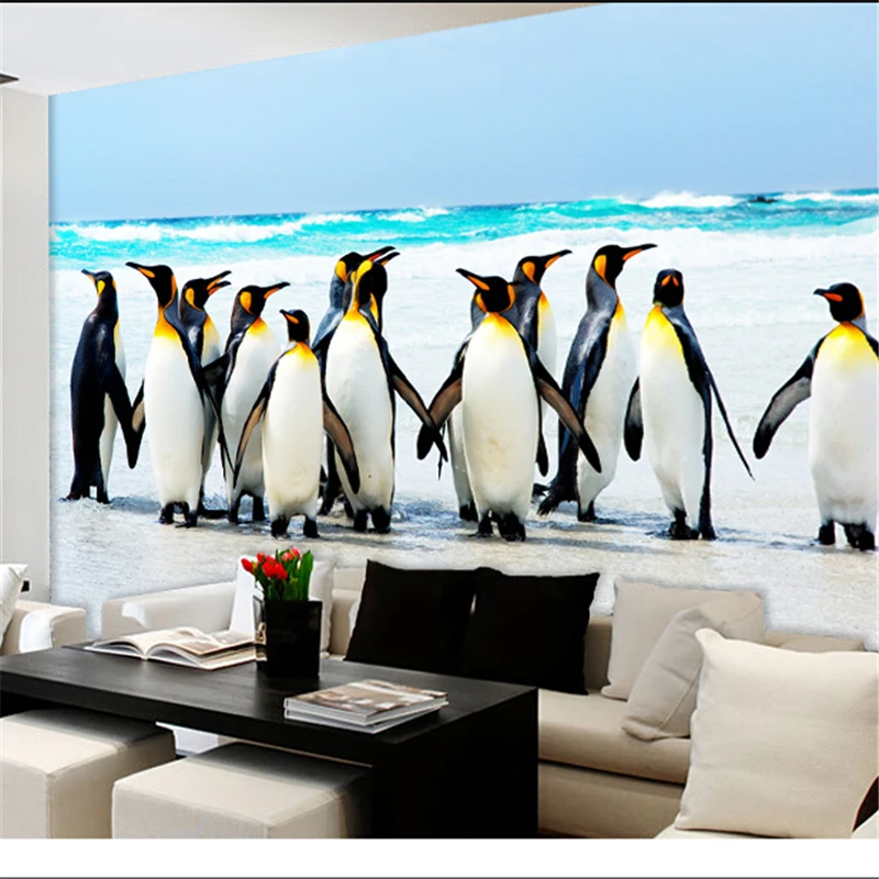 

beibehang penguin snow animal murals 3D stereoscopic television, children's bedroom wallpaper background custom of wall paper