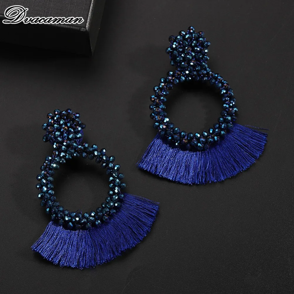 Dvacaman Boho дизайнерские длинные висячие серьги с кисточками для женщин модные полимерные массивные серьги этнические, праздничные ювелирные изделия в подарок