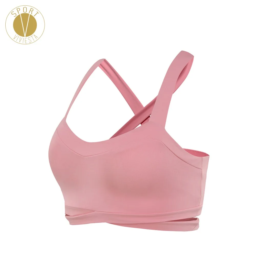 Женский спортивный бюстгальтер для бега йоги фитнеса розового цвета с широкими