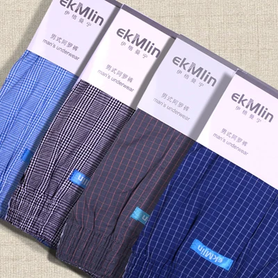 Высокое качество! Бренд ekMlin, 4 пары в упаковке, мужские шорты-боксеры, тканый хлопок,, в клетку, 50 s, чёсаная пряжа, мужские трусы, свободные, дышащие - Цвет: 14