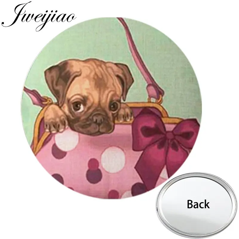 JWEIJIAO Love Pet Мопсы с одной стороны плоские мини Карманное зеркальце компактное портативное косметическое зеркало ручной дорожный кошелек - Цвет: A138