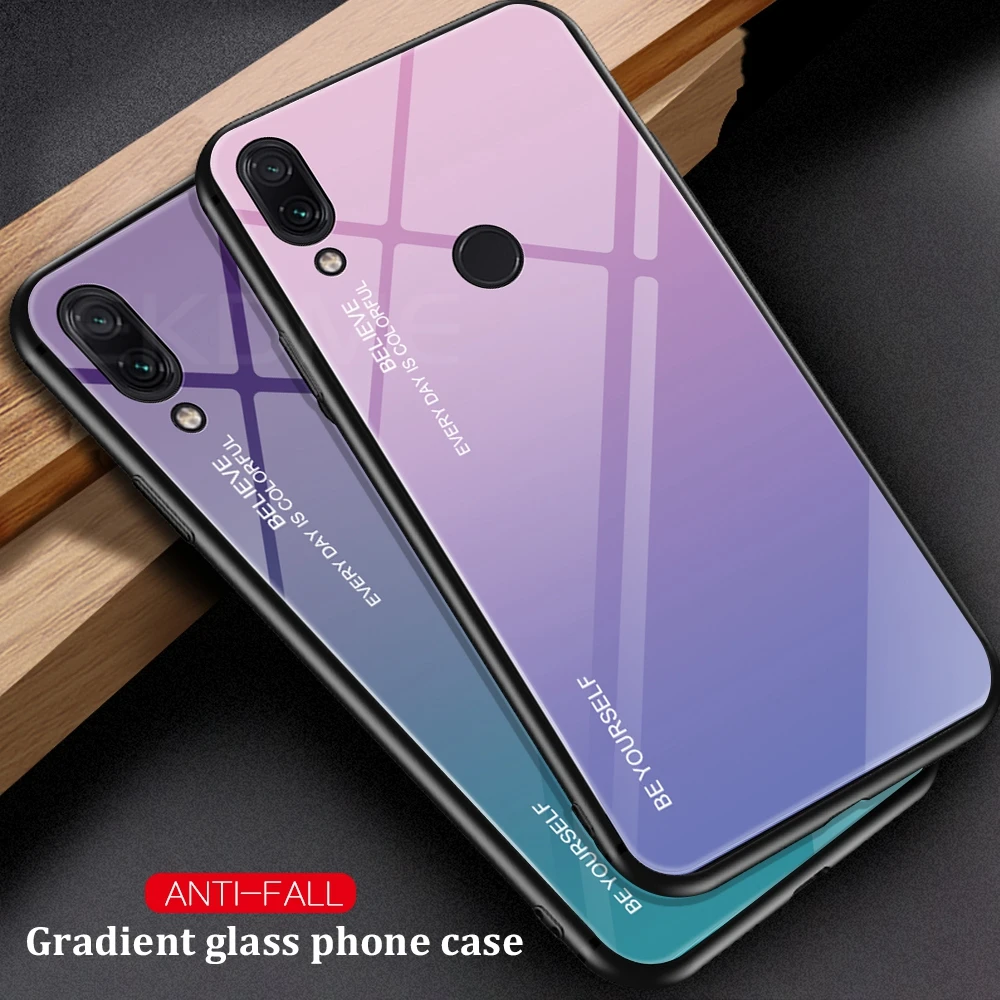 EKDME Phone Case For Xiaomi Redmi 7 7A Note Gradient Tempered Glass Pro Note7 Cases Back Cover | Мобильные телефоны и