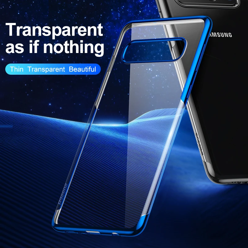 Ультратонкий чехол Baseus для телефона Samsung S10 Plus прозрачный силиконовый + мягкая