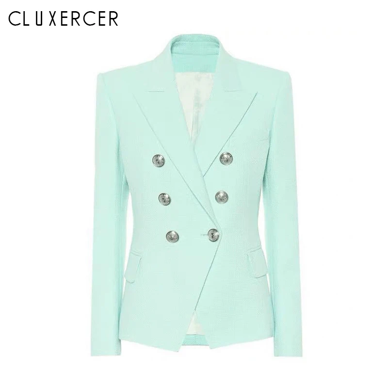 Женский деловой блейзер с карманами двубортный Блейзер мятно зеленого цвета