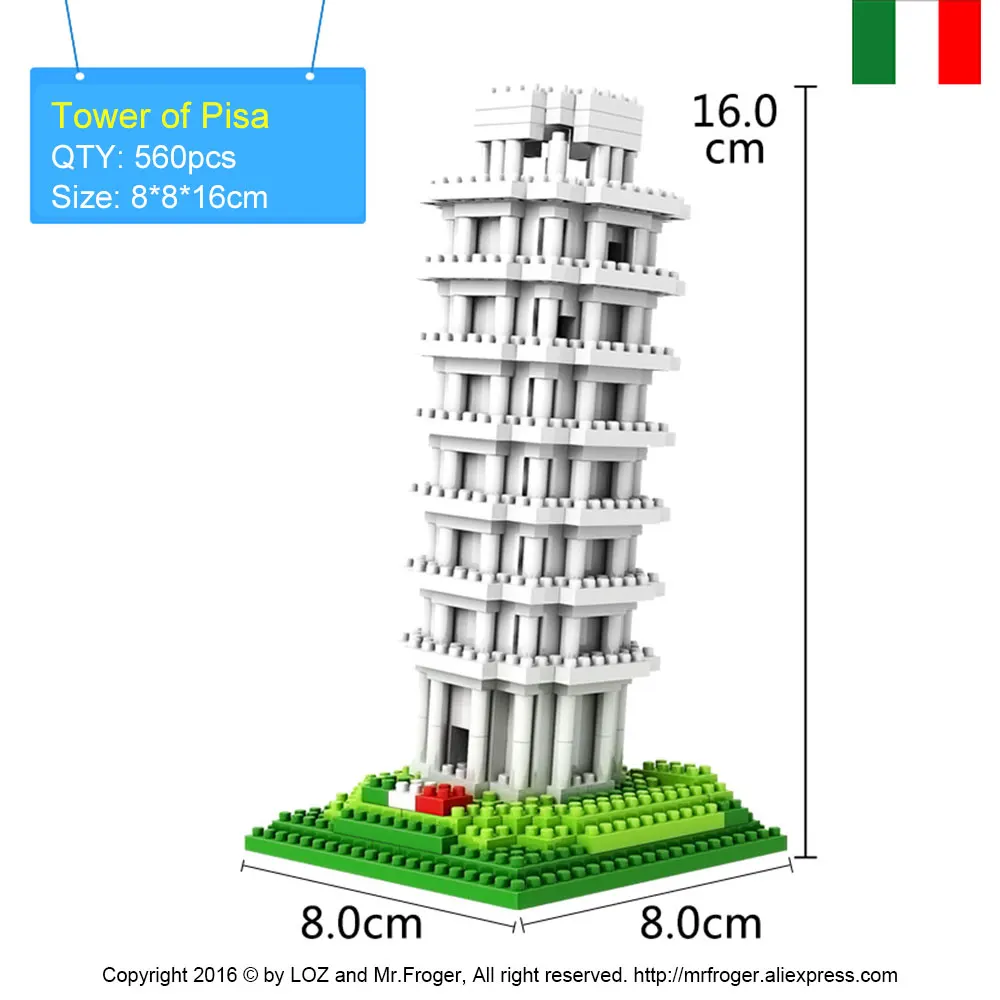 Mr.Froger LOZ Tower of pisa Diamond Block World Famous Architecture Series Tuscany Italy City Building Blocks Classic toy House | Игрушки и