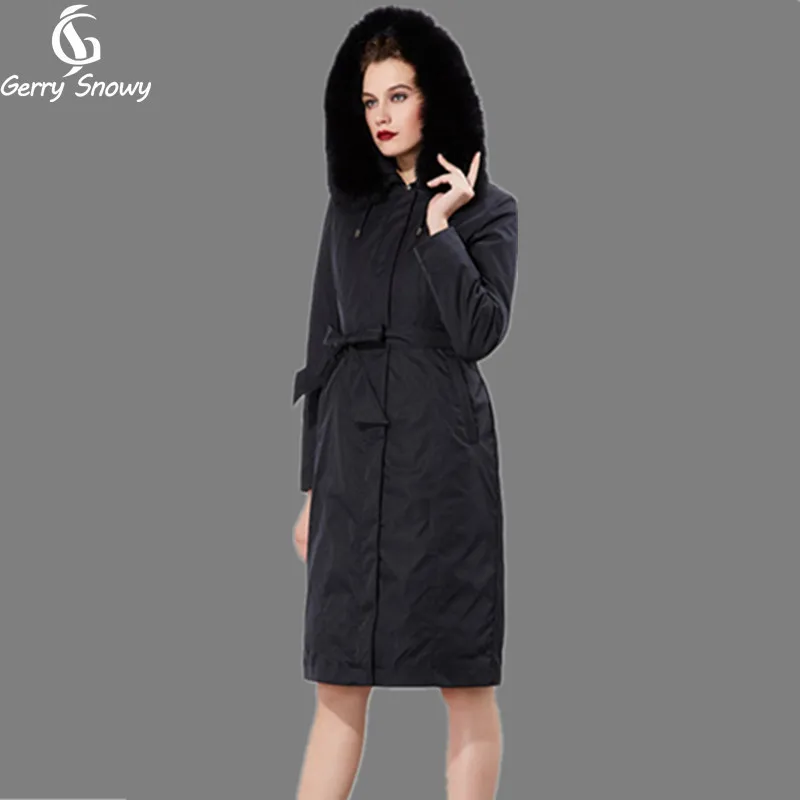 Пуховик с меховым воротником женский длинный дизайн выше колена уплотненный